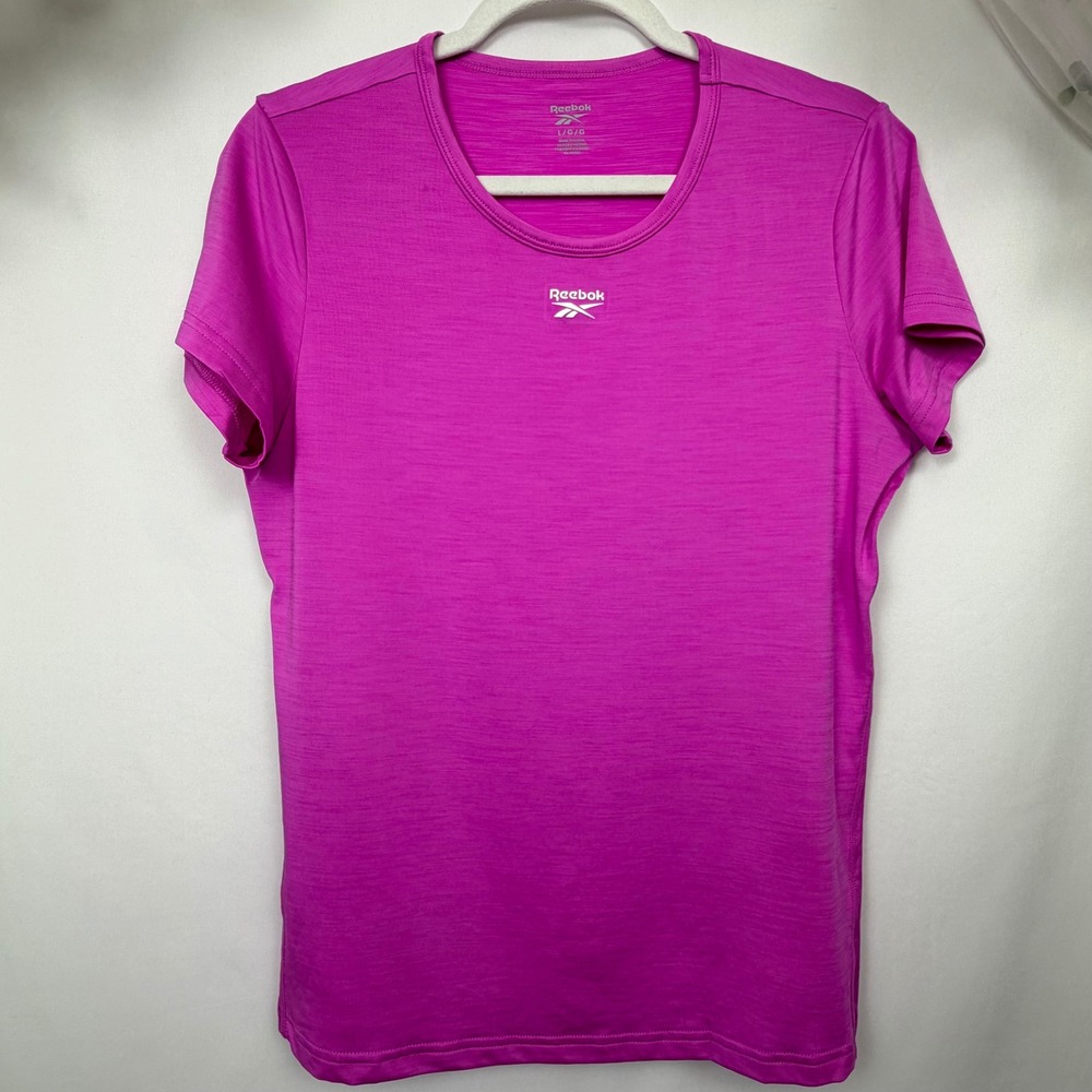 Reebok Womens Large Pink Space Dye Short Sleeve Performance Activewear T-Shirt